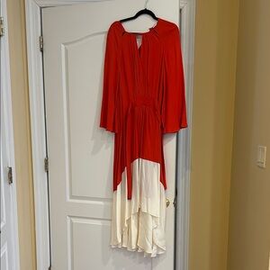 Reiss Red and Cream High Low Dress